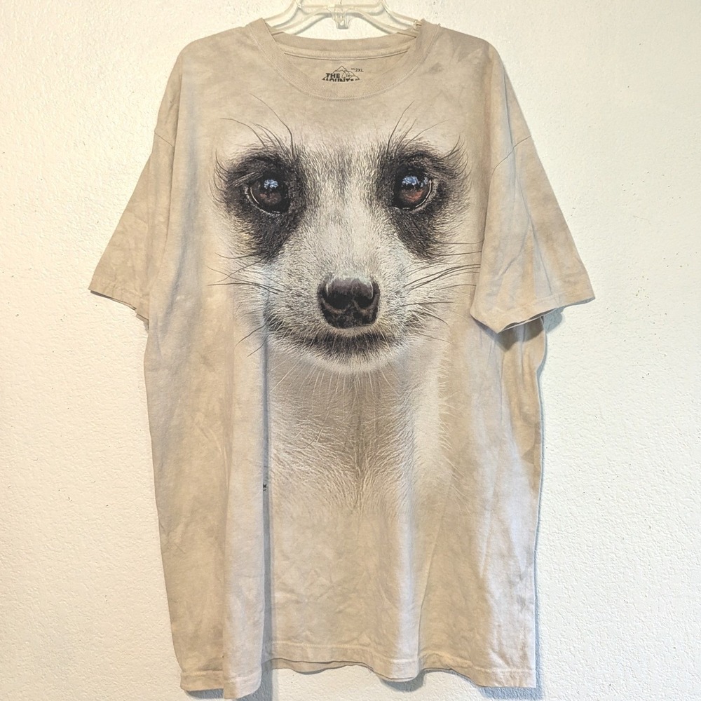 The Mountain Meerkat Face Graphic T-Shirt Mens 2XL Tan Tie Dye 2011 Animal Print